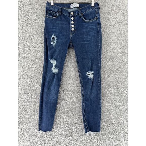 Free People Women's Size 28 Medium Wash Denim Jeans skinny 28x25.5 Ankle cut off - Picture 1 of 10